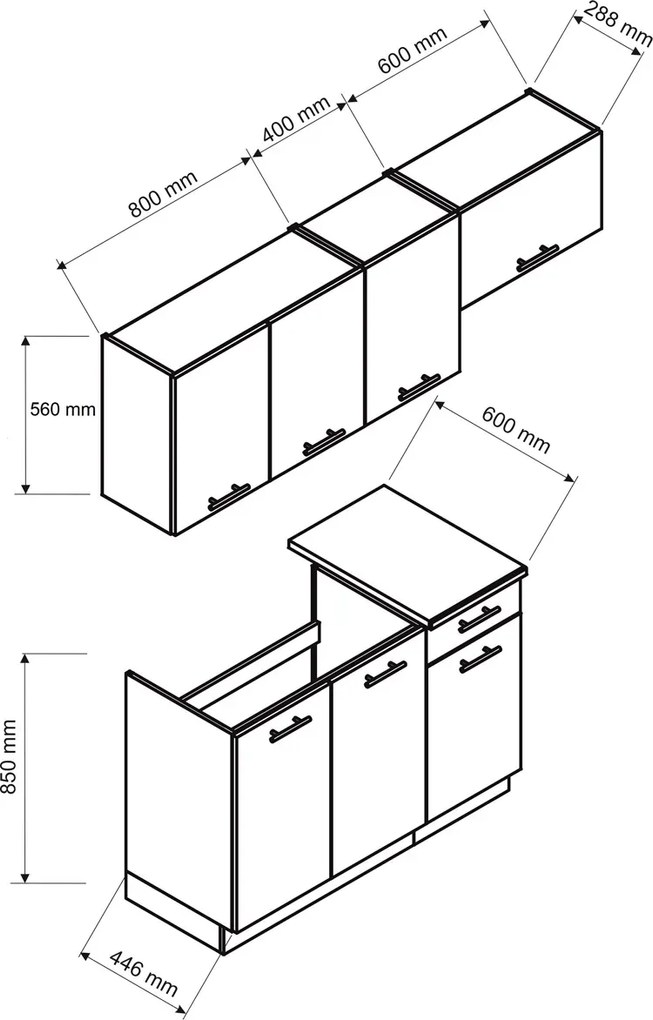 Mały zestaw mebli kuchennych grafit mat - Lanter 3X