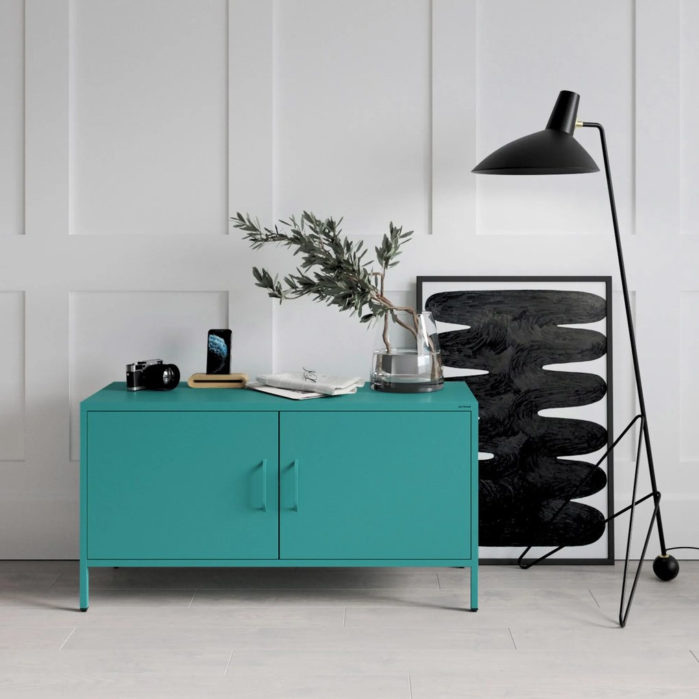 Szafka RTV metalowa na nóżkach morska, 1150x595x400 mm: ROSA Modern