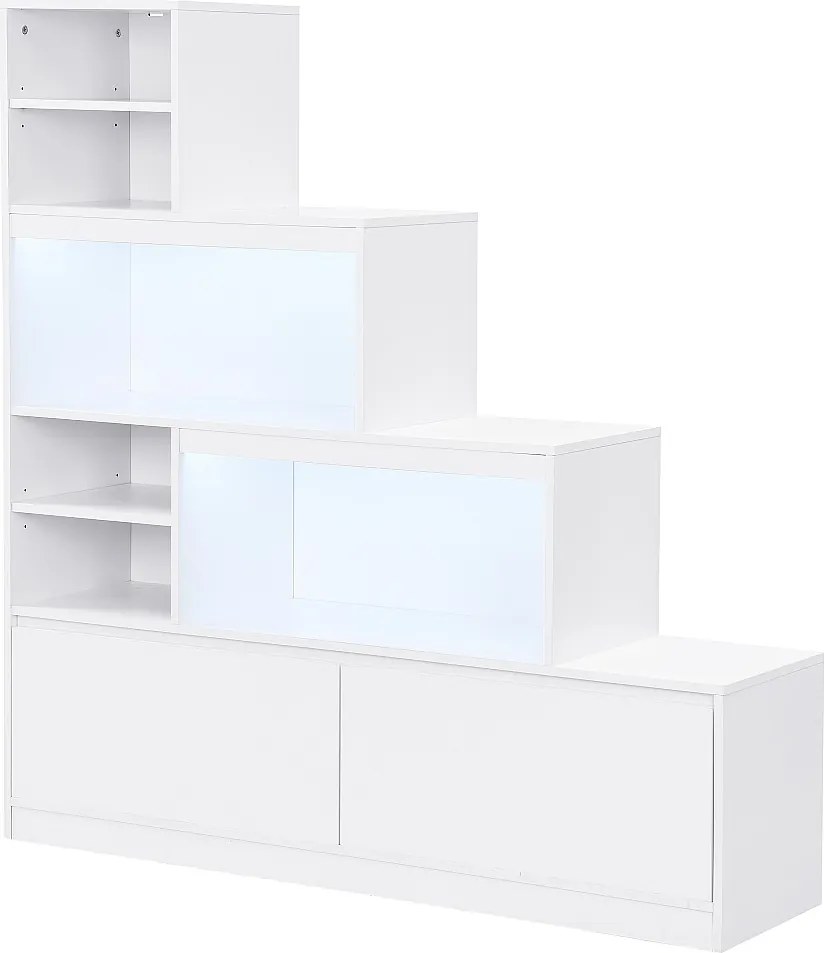 Szafka na buty z 2 zamykanymi schowkami i 6 wnękami z oświetleniem LED z MDF - Biały - LOVILA