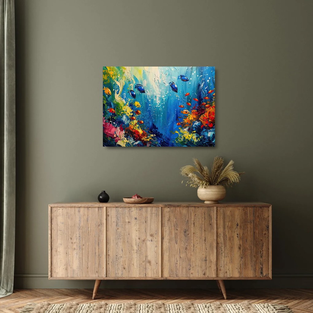 Obraz na szkle - Malowanie podwodnego świata (70x50 cm)