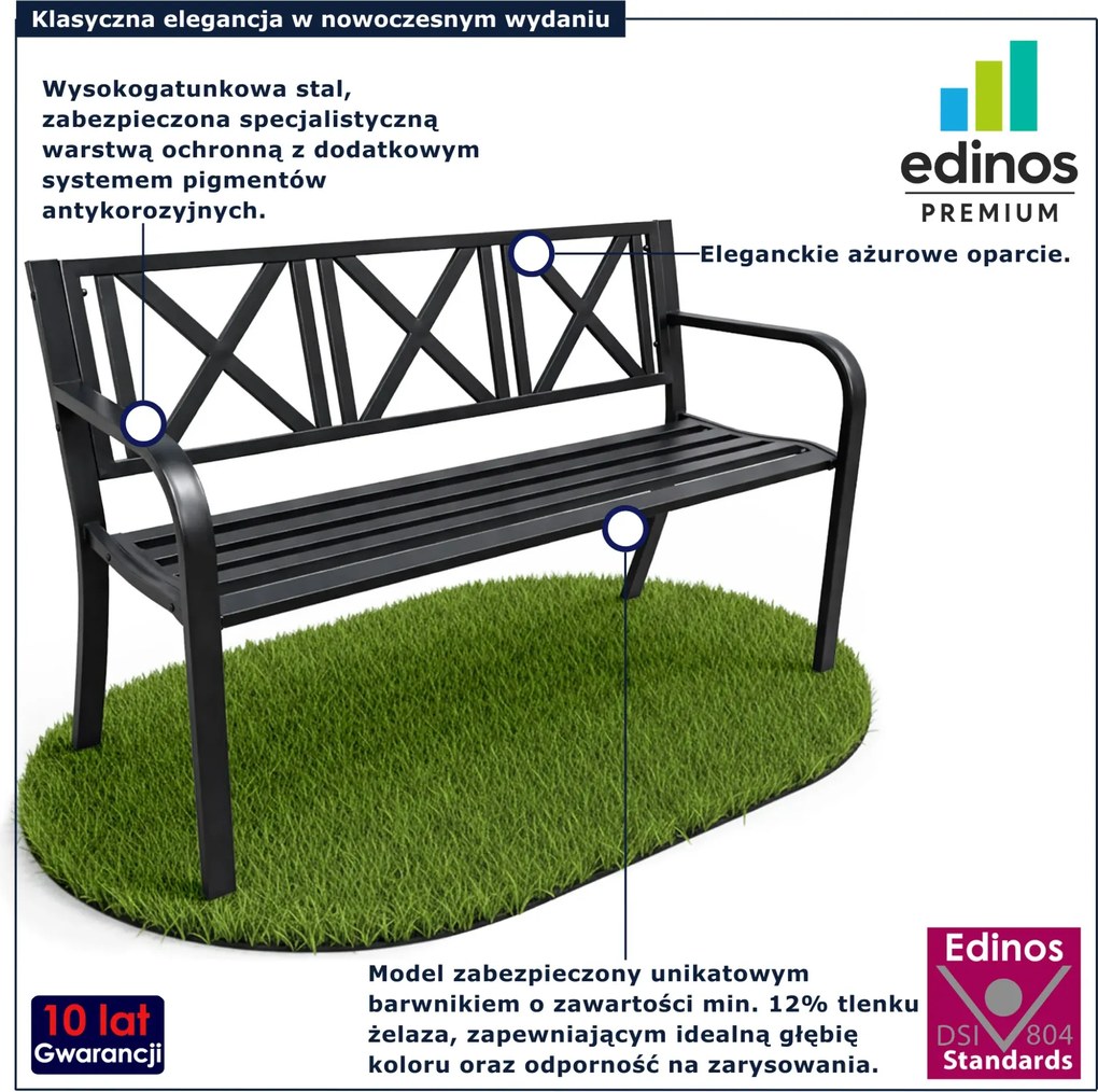 Czarna metalowa ławka ogrodowa W0-K24