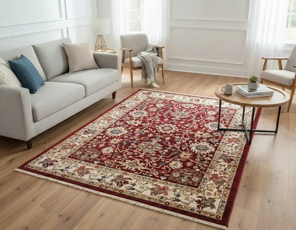 Czerwony elegancki dywan z frędzlami w stylu retro Z3-M65