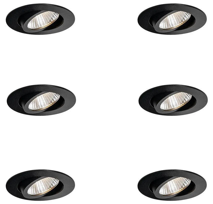 Set van 6 inbouwspots zwart 6,8cm incl. LED 750 lm dimbaar IP23 - Gaius Oswietlenie wewnetrzne