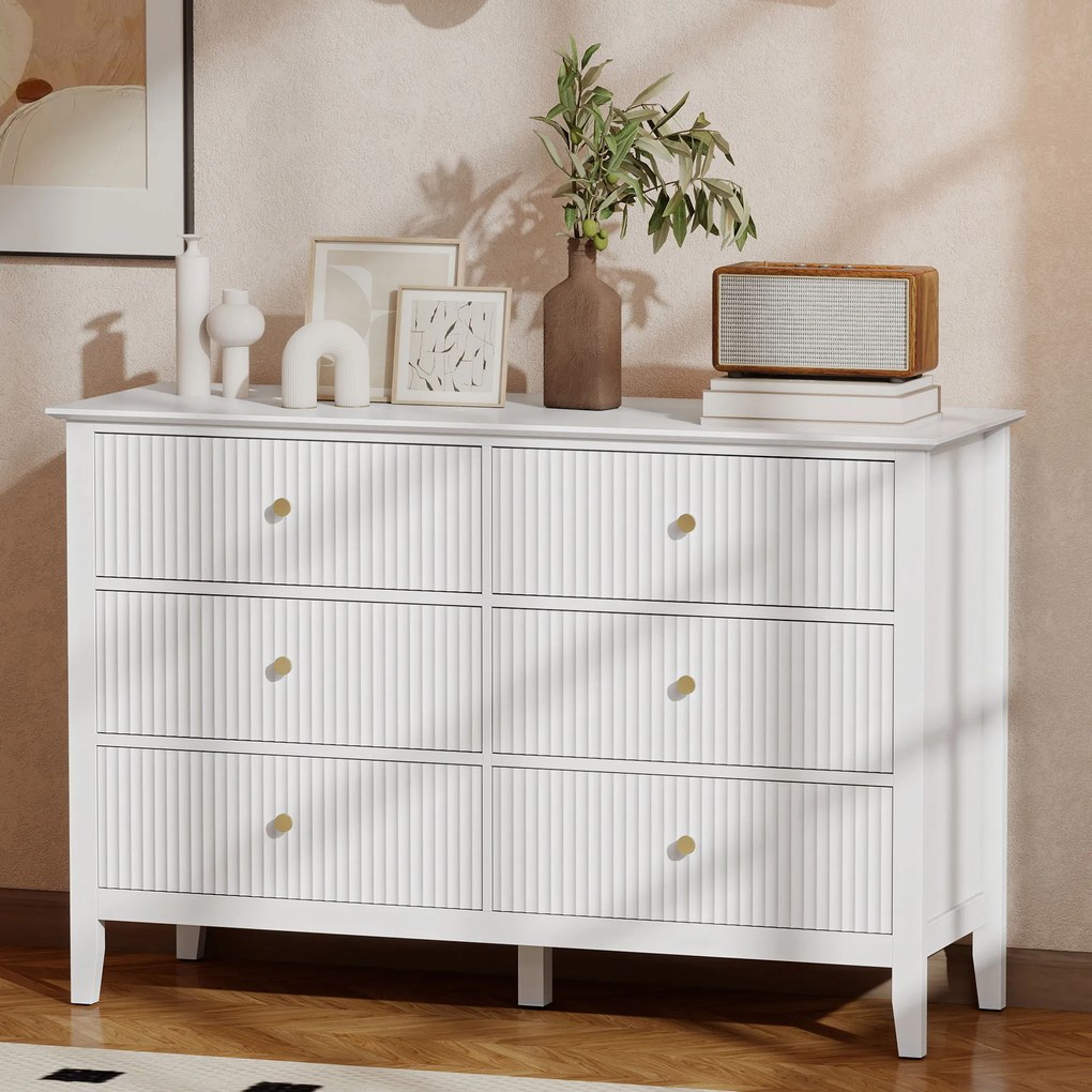 HOMCOM Komoda Sideboard z 6 szufladami Nowoczesna komoda do przechowywania do salonu sypialni przedpokoju 100 x 40 x 78 cm Biały | Aosom PL