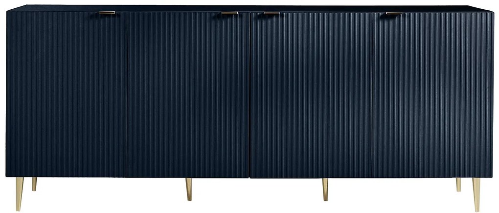 Komoda z 4 drzwiczkami z MDF i stali - Niebieski i złoty - YESINIA