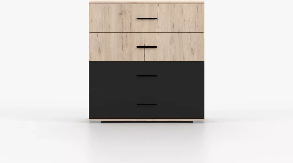 Mareno II – elegancka komoda 4-szufladowa w kolorze san remo sand z czarnym połyskiem