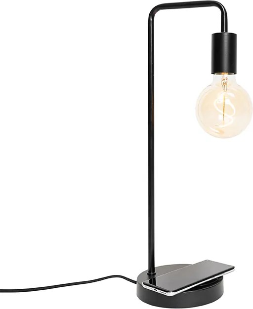 Nowoczesna czarna lampa stołowa z bezprzewodowym ładowaniem - Facil
