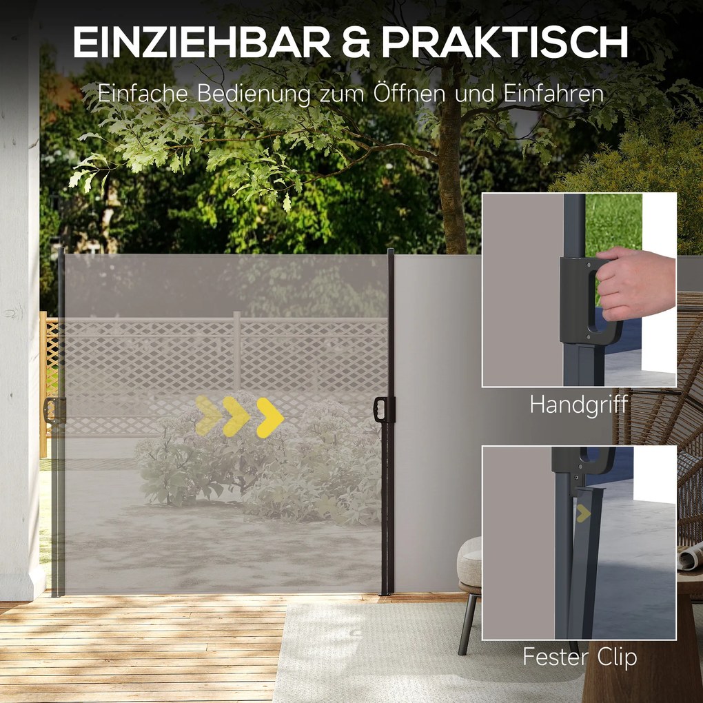 Outsunny Markiza Boczna, Rolowana, Rozsuwana, Ochrona Przeciwsłoneczna, Aluminium/Poliester, 3 x 1,4 m, Jasnoszary