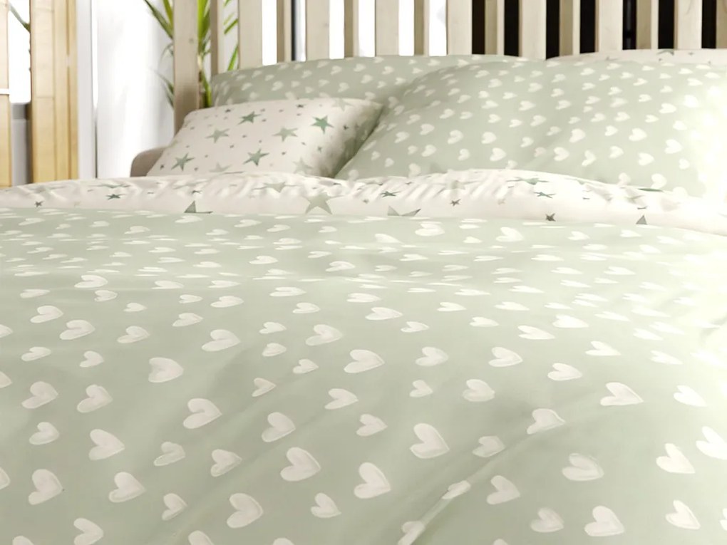 PrzytulneMieszkanie.pl PrzytulneMieszkanie.pl Pościel z mikrofibry STARS HEARTS zielone Rozmiar pościeli: 2 szt 70 x 90 cm | 200 x 220 cm