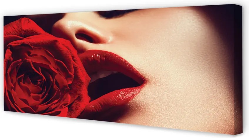 Obraz na płótnie Kobieta z Różą w Ustach