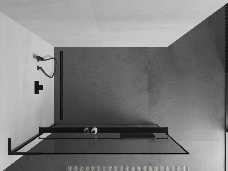 Mexen Kioto+ L ścianka prysznicowa z półką Walk-in 90 x 200 cm, czarna ramka, czarna - 800-090-123-70-70