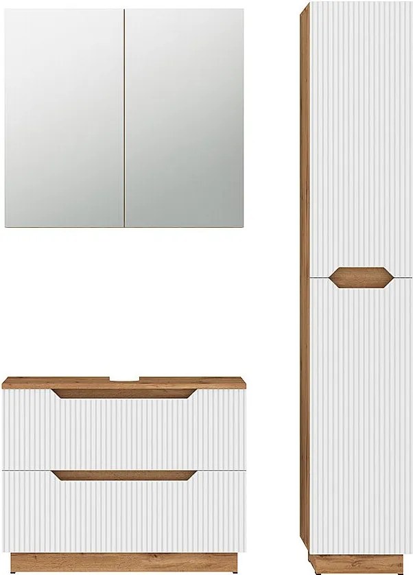 Zestaw mebli łazienkowych dąb/białe paski 79.6x32x62.5 lotta