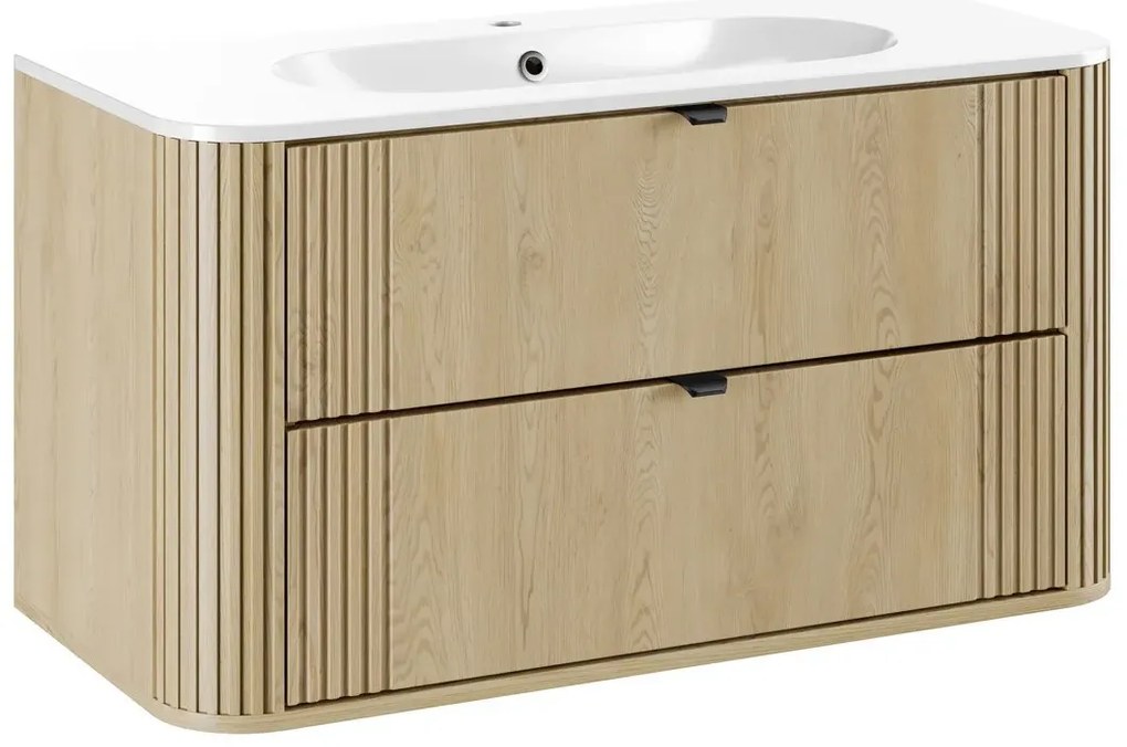 Szafka pod umywalkę OVALIA CREMONA 2S 100cm dąb cremona z umywalką wpuszczaną PURE COMAD
