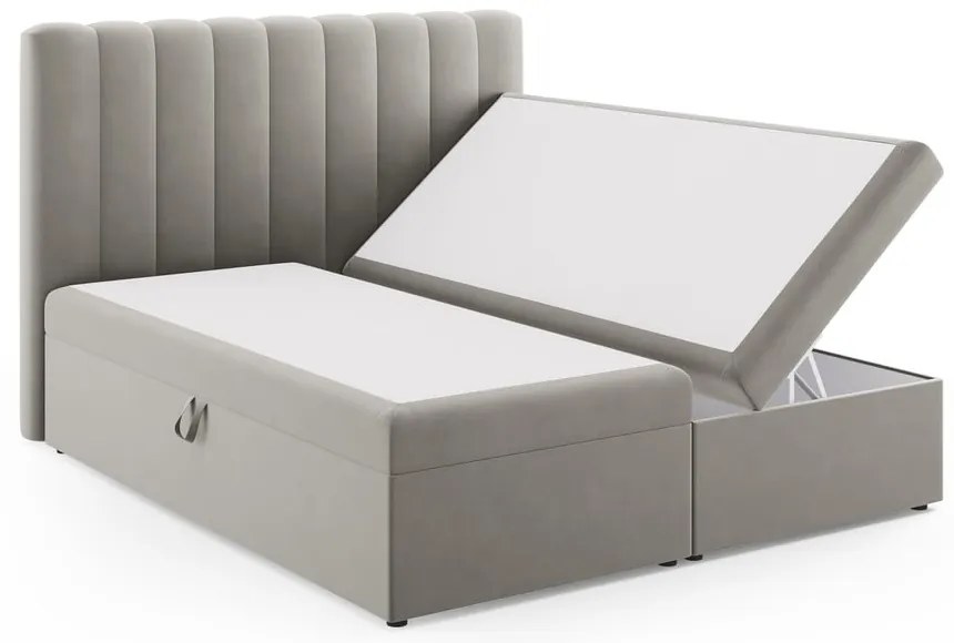 Szare łóżko boxspring ze schowkiem 180x200 cm Gina – Milo Casa