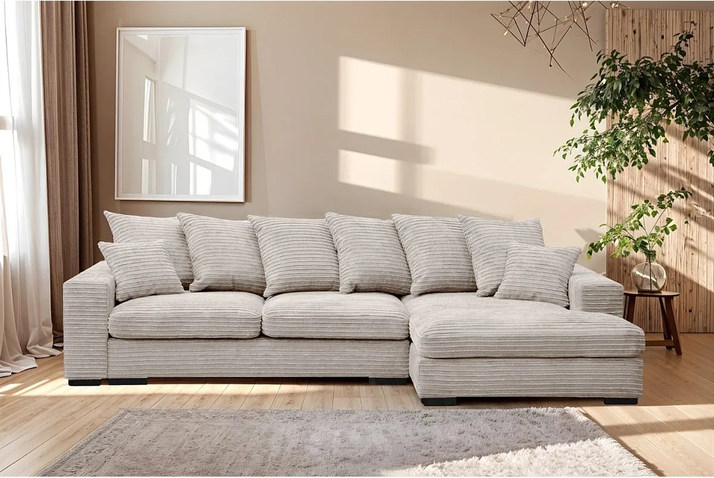 Narożnik z funkcją spania i pojemnikiem, Sofa w kształcie L Gabon L, tkanina Zoom, Perłowy, Prawy