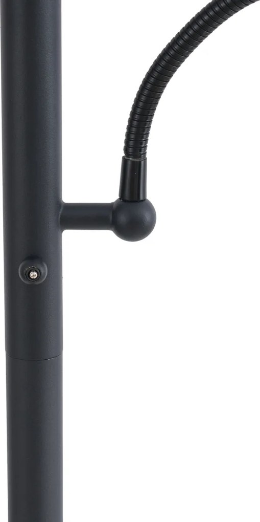 Klasyczna lampa podłogowa czarna z czarnym kloszem i lampką do czytania - Retro