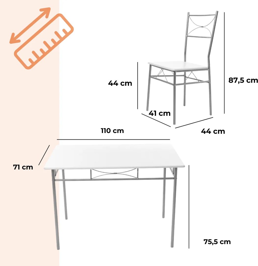 Zestaw jadalniany PAUL, 5 części, aksamitnie biała Jurhan