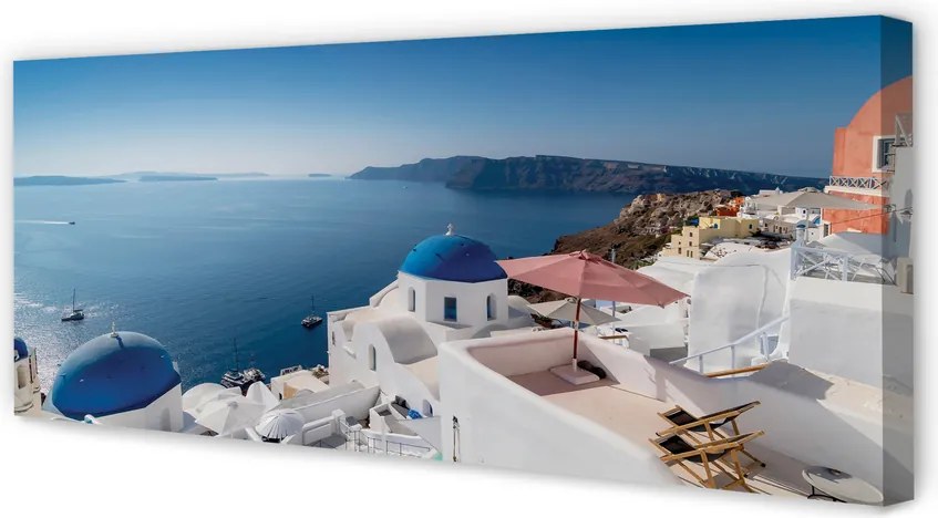 Obraz drukowany na płótnie Greckie Budynki nad Zatoką