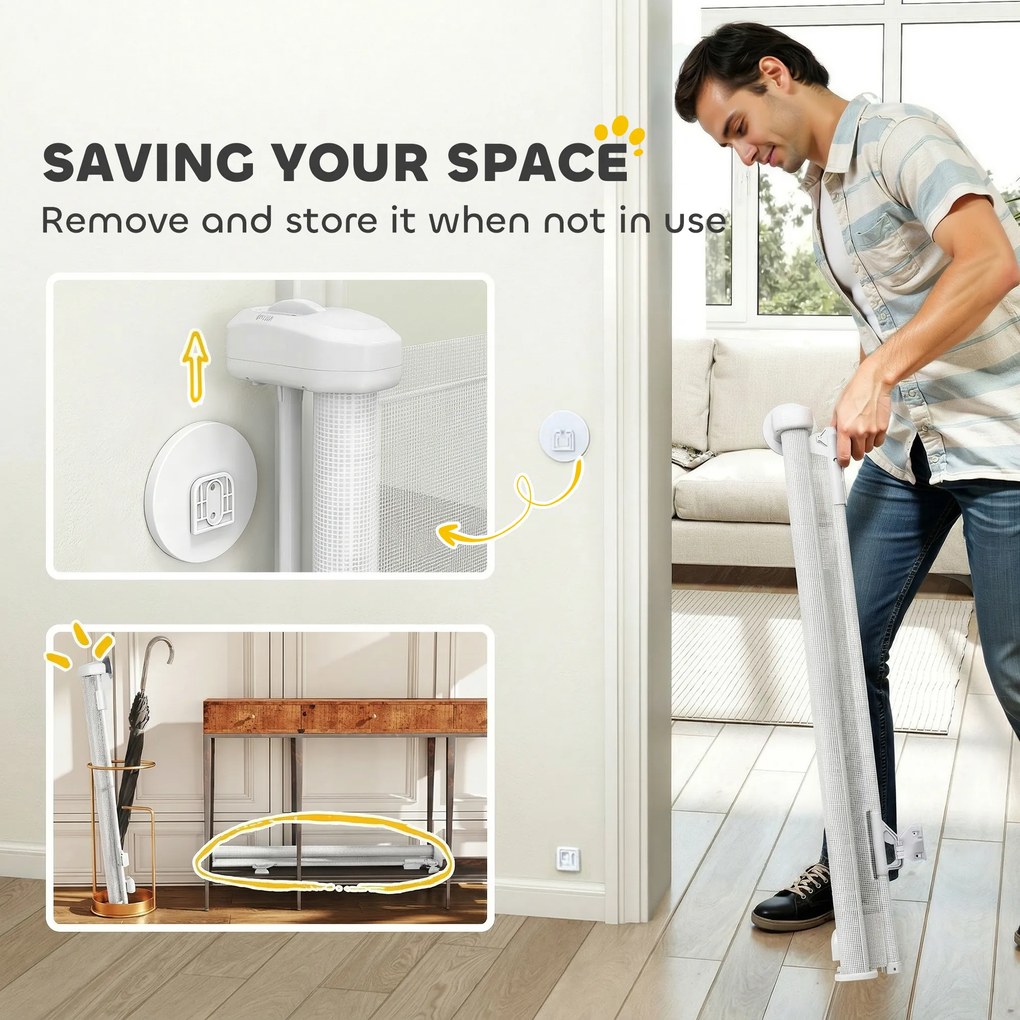 PawHut Rozsuwane ogrodzenie dla schodów i drzwi 0-140 cm z obsługą jedną ręką, dla dzieci i zwierząt, białe | Aosom PL