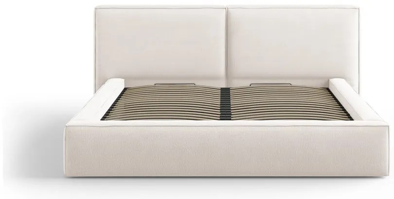 Beżowe tapicerowane łóżko dwuosobowe ze schowkiem i stelażem 200x200 cm Arendal – Cosmopolitan Design