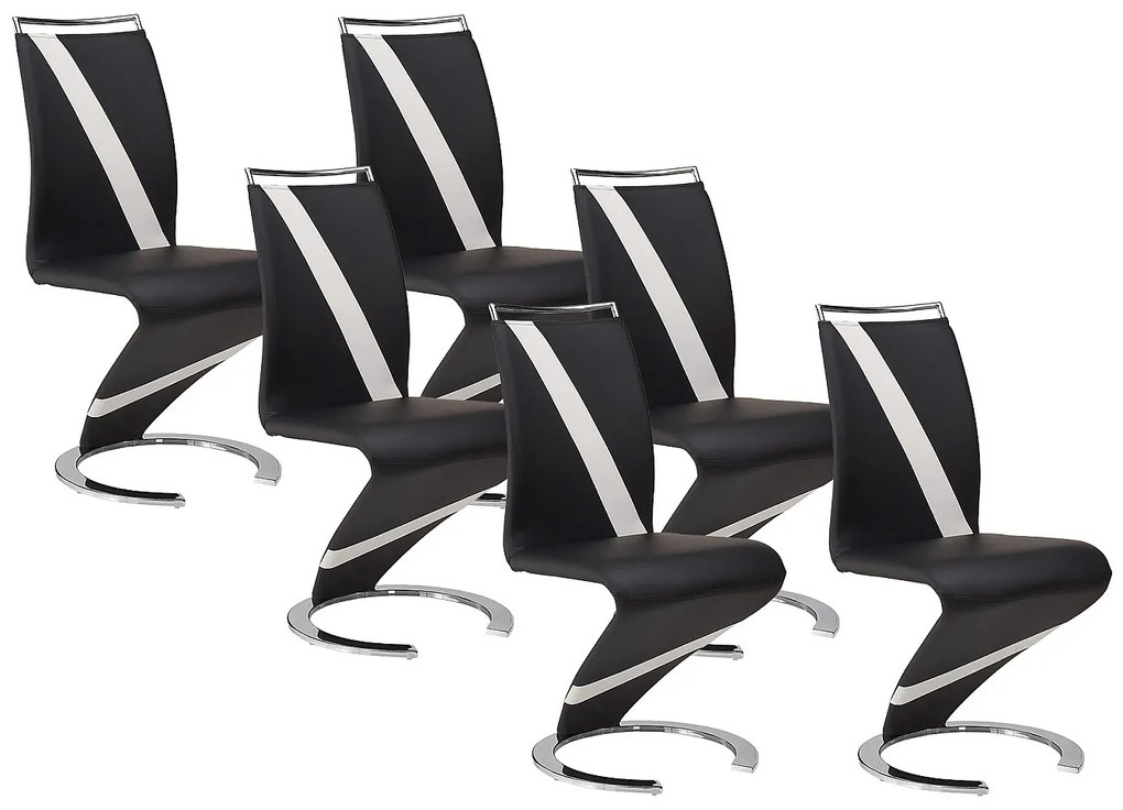 Komplet 6 krzeseł TWIZY - Materiał skóropodobny czarny + biały