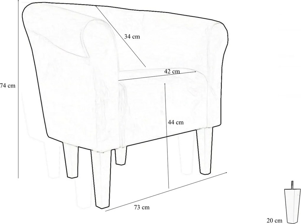 Fotel Milo tkanina Eko-skóra elegancki fotel do salonu i gabinetu : Kolor nogi - Biała, Kolor tkaniny - EKO-SKÓRA - 20D, Wysokość nogi - 20 cm