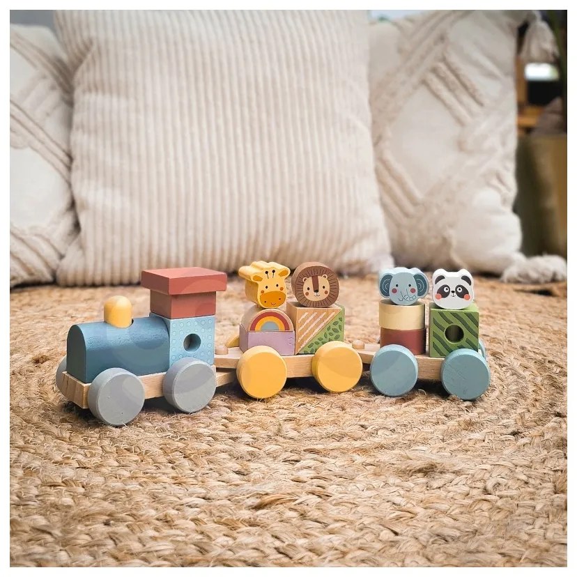 Tooky toy kolejka drewniana ze zwierzątkami klocki układanka montessori
