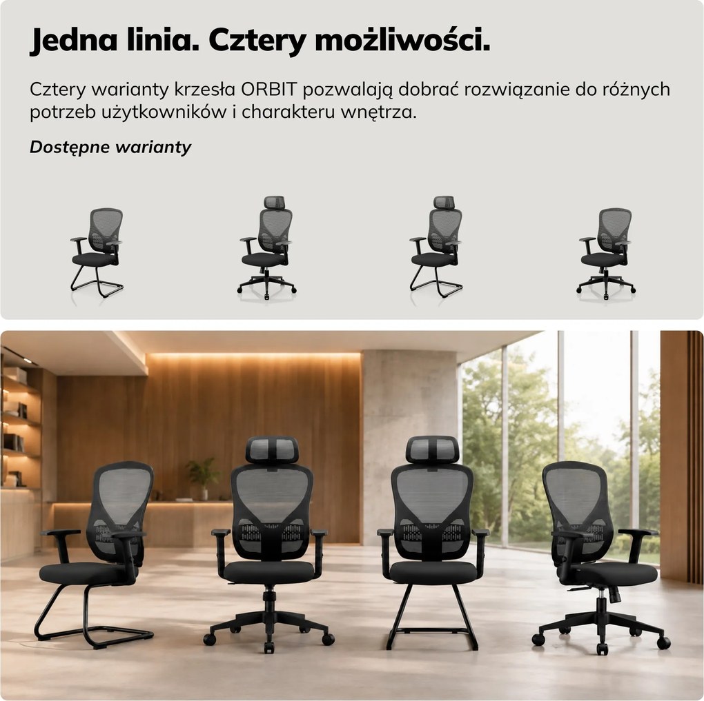 Fotel biurowy obrotowy z zagłówkiem czarny: ORBIT