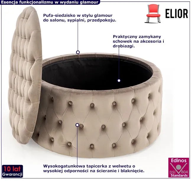 Beżowa pufa ze schowkiem w stylu glamour - Issen