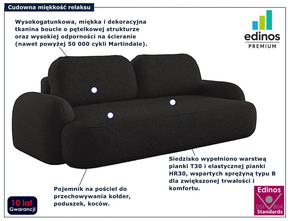 Czarna nowoczesna sofa rozkładana boucle K1-F96