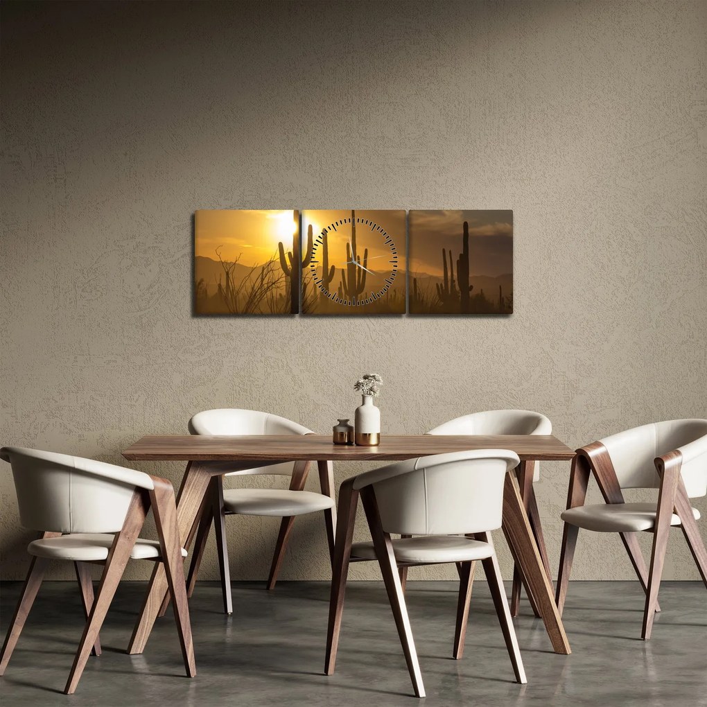 Obraz - Kaktusy Saguaro (z zegarem) (90x30 cm)