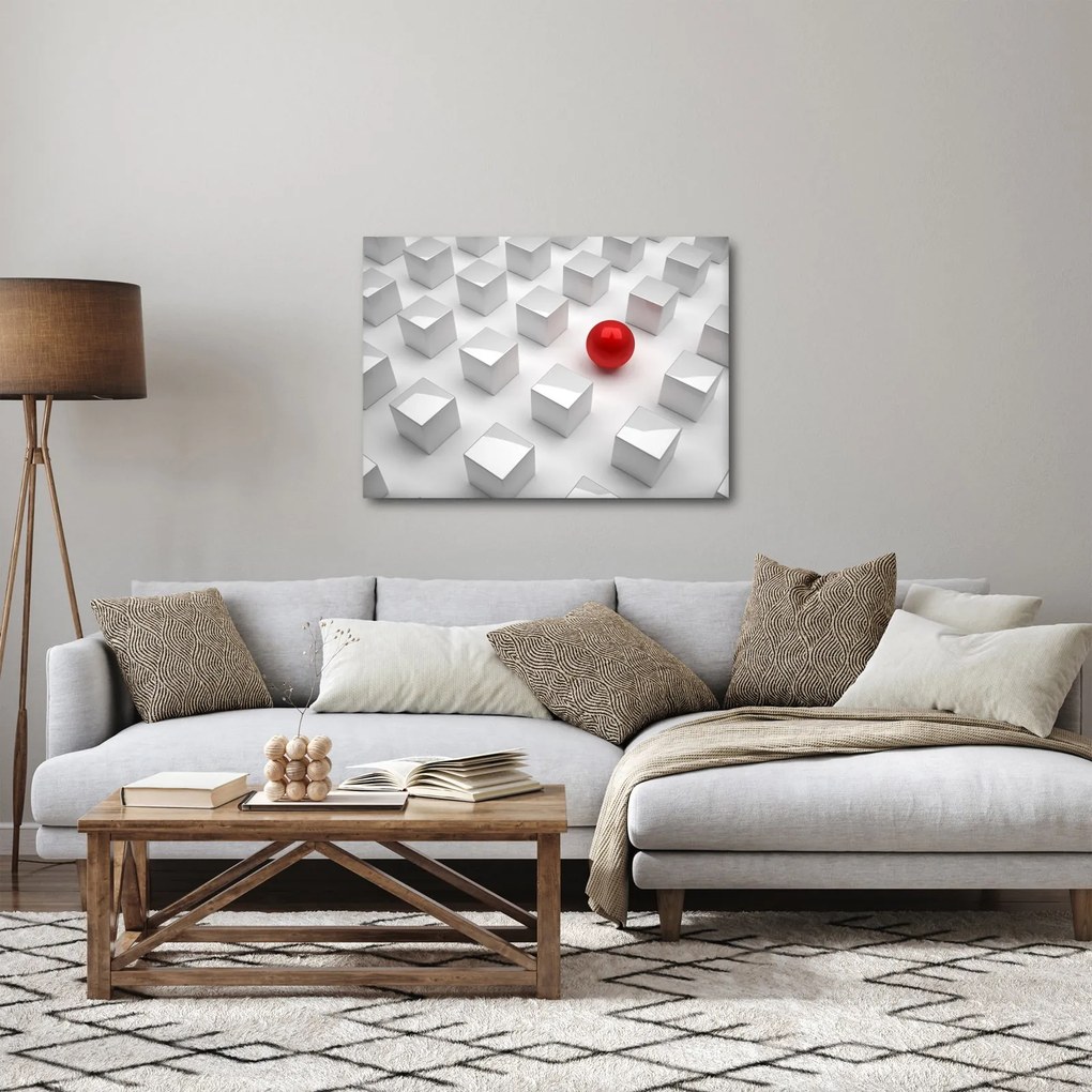 Obraz abstrakcji - sześcian z kulą (70x50 cm)