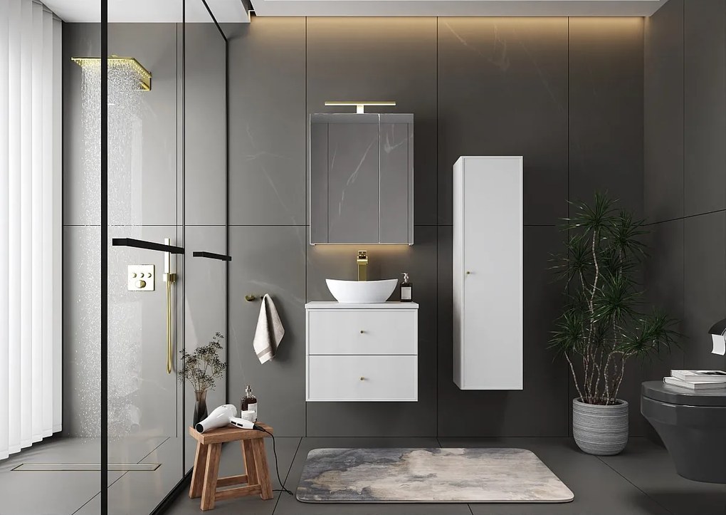 Biały Zestaw do Łazienki 60cm Szafka z Blatem Marco