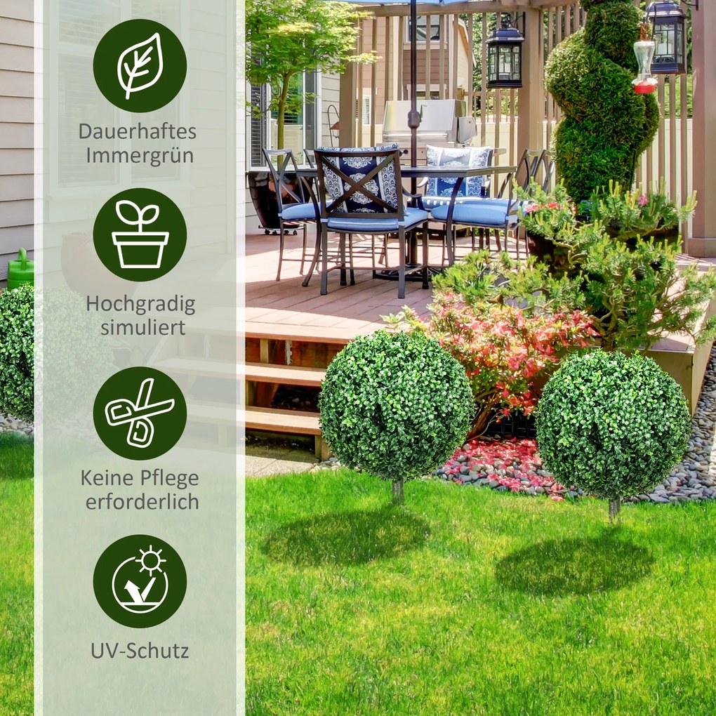HOMCOM Sztuczny Bukszpan w Zestawie 2 szt., Realistyczny, Odporny na Warunki Atmosferyczne, Łatwy w Pielęgnacji, 70 cm