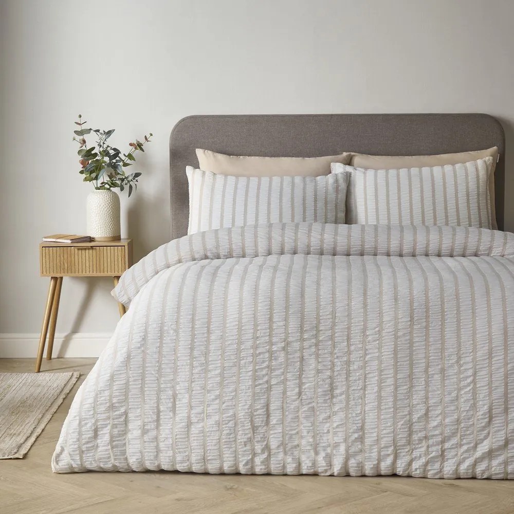 Beżowa pościel dwuosobowa 3-częściowa 200x200 cm So Soft Seersucker Stripe – Catherine Lansfield