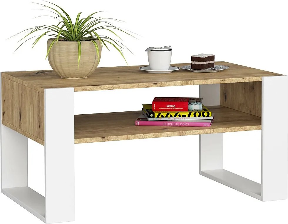 Stolik kawowy AKORD DOMI Dąb Artisan 92 cm fronty kolor Biały mat 92x53x45 cm