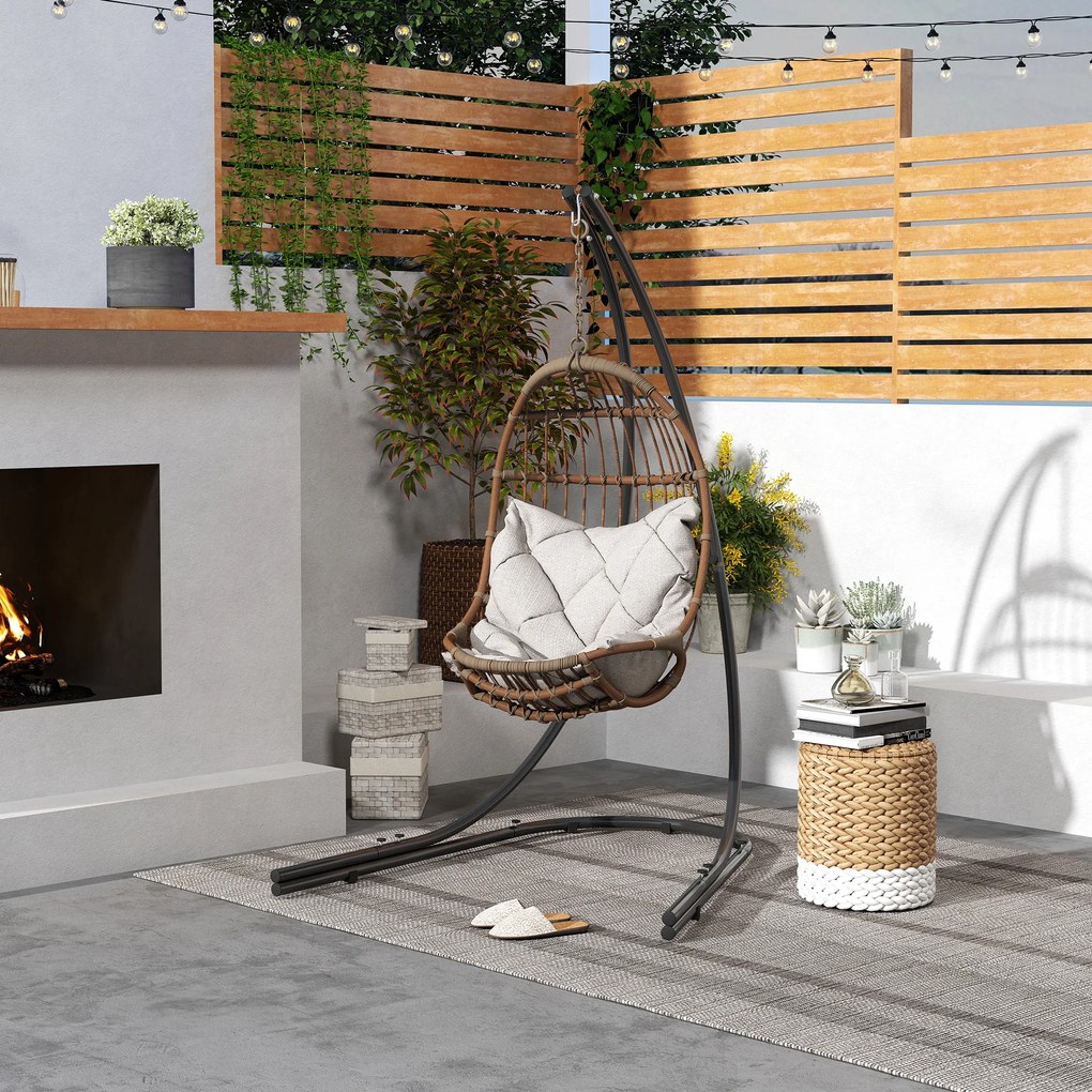 Outsunny Stelaż metalowy do fotela wiszącego w kształcie litery C z podstawą do 150kg - Czarny