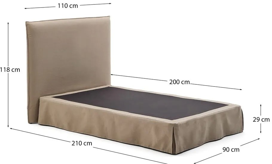 Szarobrązowe tapicerowane łóżko jednoosobowe 90x200 cm Jaira – Kave Home