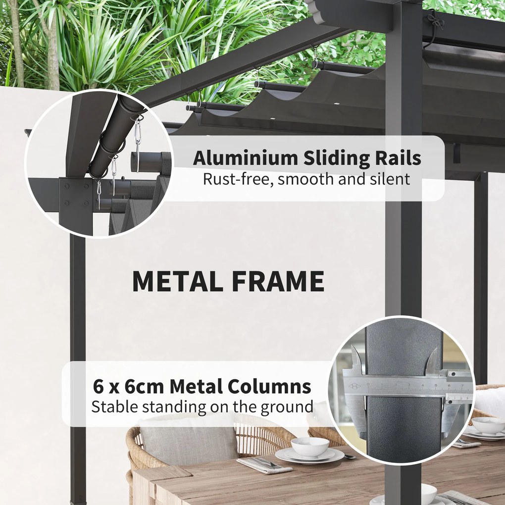 Outsunny Pergola Ogrodowa 3 x 3 m z Regulowanym Dachem, Konstrukcja Metalowa, Ochrona UPF30+, Zadaszenie na Taras, Ciemnoszary