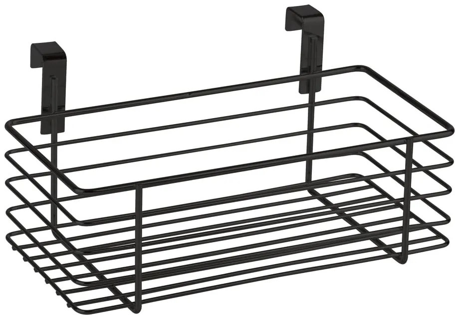 Czarny metalowy koszyk wiszący na drzwiczki kuchenne Wenko Slim, 24x15 cm
