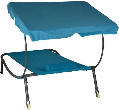 Leżak ogrodowy z dachem i kołami - 202 x 139 x 152 cm