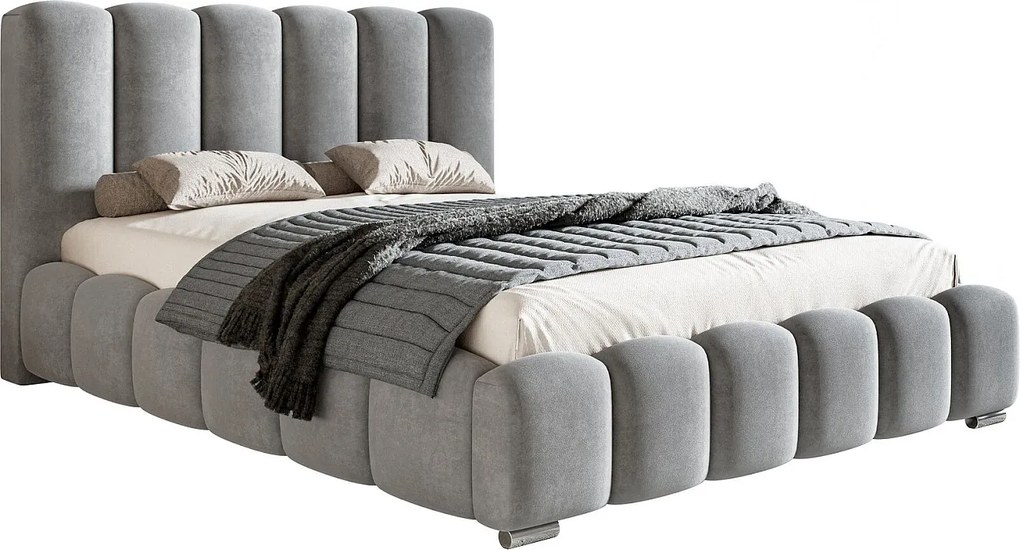 Łóżko dwuosobowe 200x200 cm Pearl - gruba pianka, nowoczesny styl, łóżko z pojemnikiem i metalowym stelażem - jasny szary (Amor Velvet 4318)