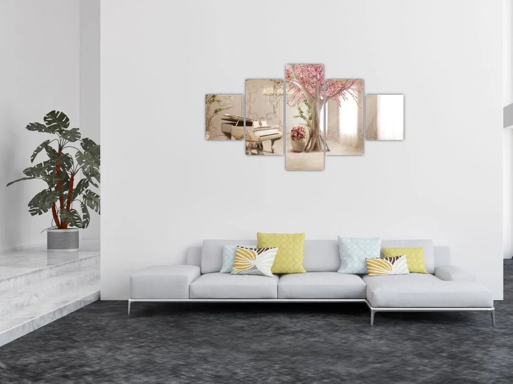 Obraz - Wymarzone wnętrze z fortepianem (125x70 cm)