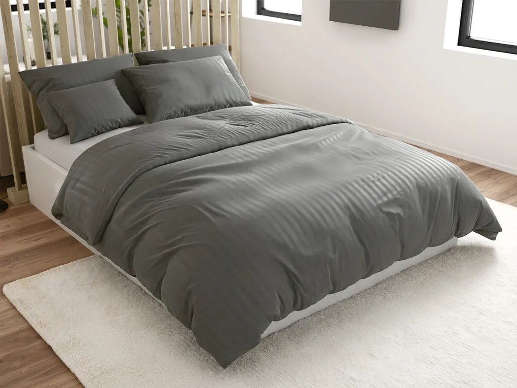 PrzytulneMieszkanie.pl PrzytulneMieszkanie.pl Hotelowa pościel z mikrofibry JASMINE PURE szare - pasek 2 cm, kieszeń hotelowa Rozmiar pościeli: 70 x 90 cm | 140 x 200 cm