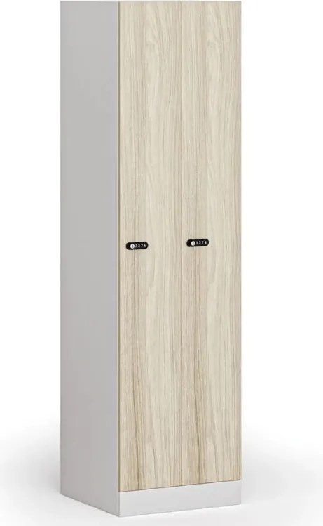 Szafka ubraniowa S1 wąska, 2-drzwiowa, 1850 x 500 x 500 mm, zamek mechaniczny z kodem, drzwi laminowane, dąb naturalny