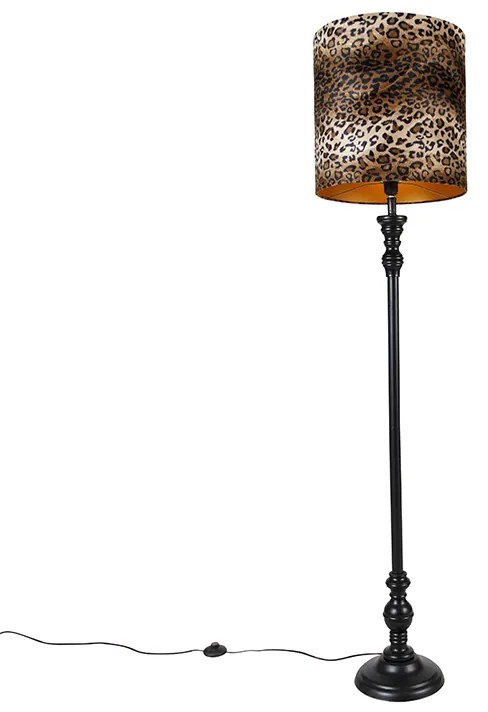 Lampa stojąca czarna z abażurem w panterkę 40 cm - Classico klasyczny/Antyczny Oswietlenie wewnetrzne