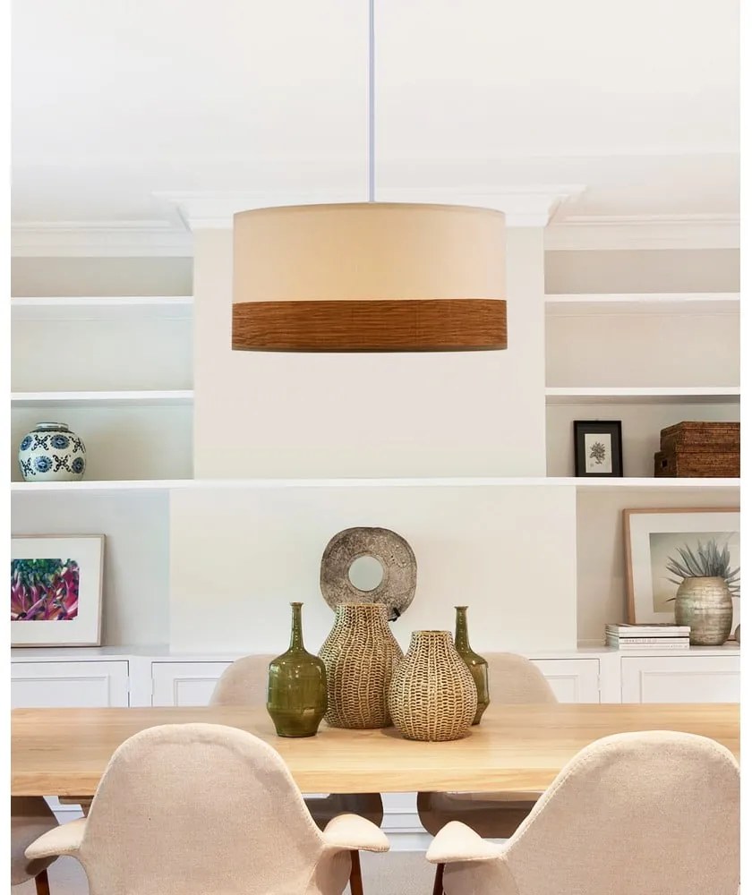 Biała lampa wisząca z tekstylno-fornirowym kloszem ø 30 cm Bianco – Candellux Lighting