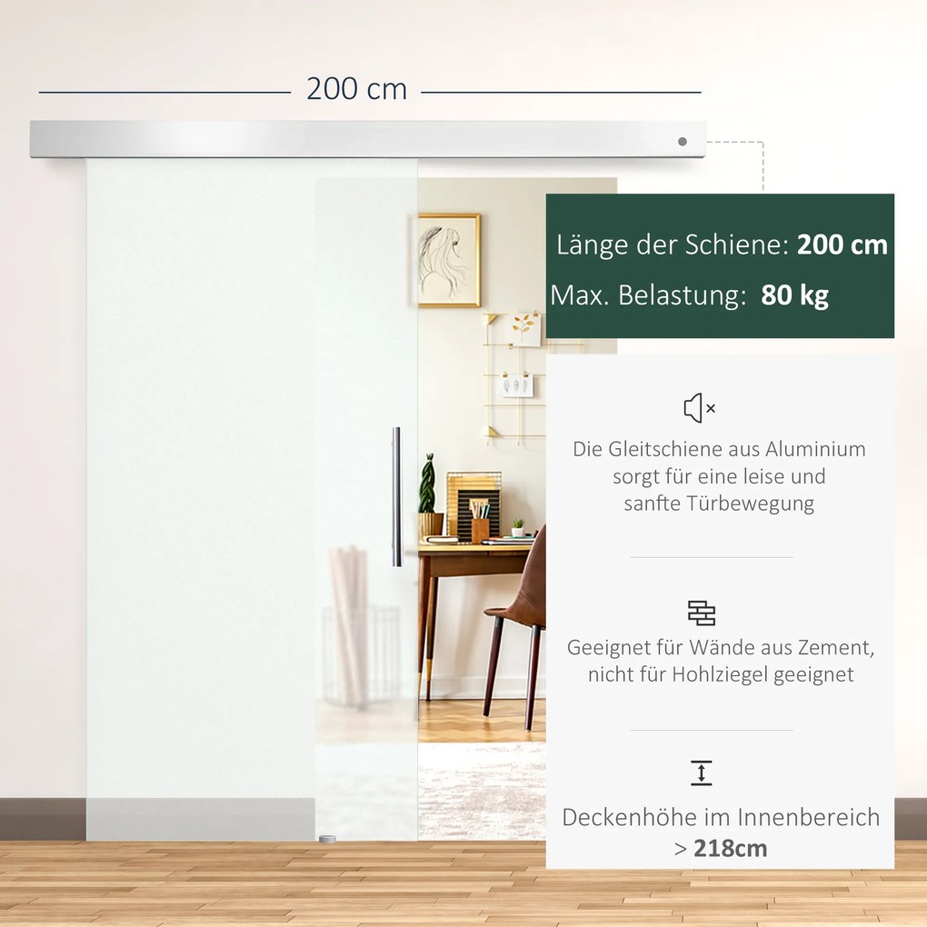 HOMCOM Drzwi Przesuwne Szklane do Pokoju Satynowane z Uchwytem Drążkowym 2050x1025mm | Aosom PL