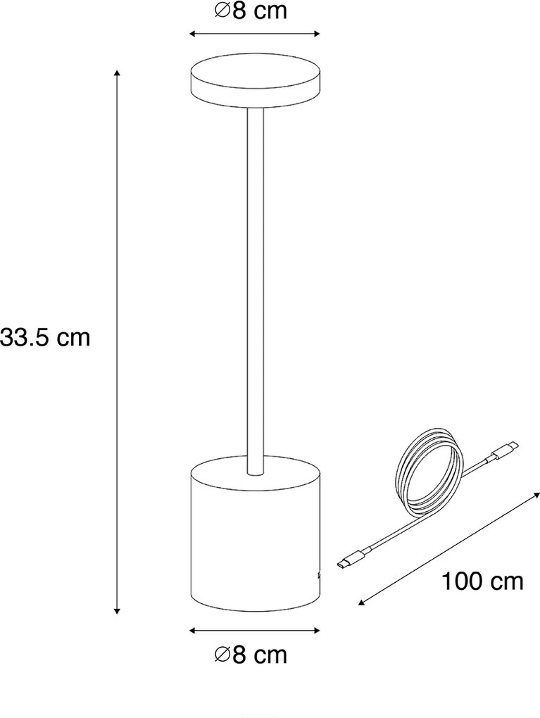 Lampa stołowa zewnętrzna czarna z LED i ściemniaczem dotykowym, ładowana - Dupont