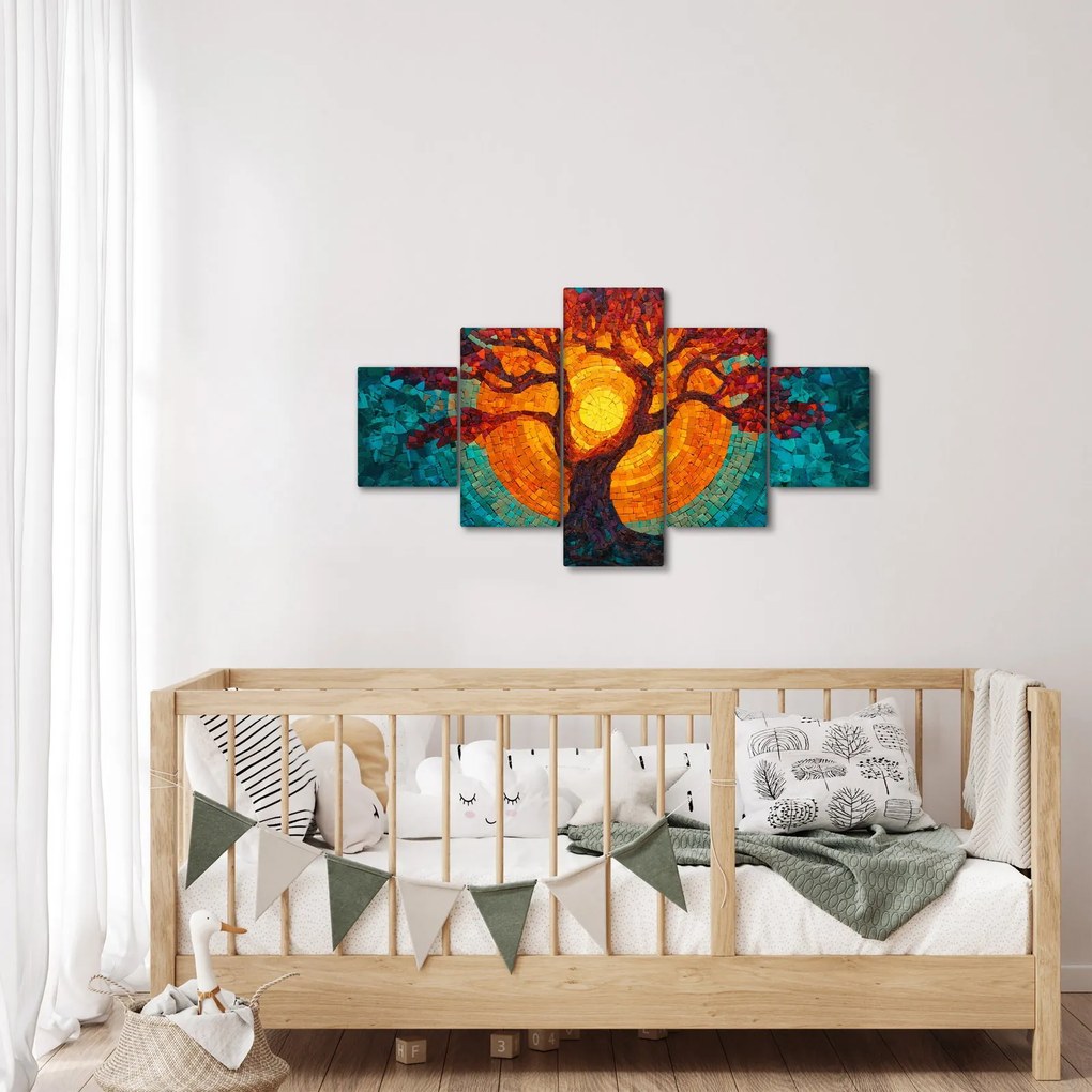 Obraz - Drzewo życia i słońce w mozaice (125x70 cm)